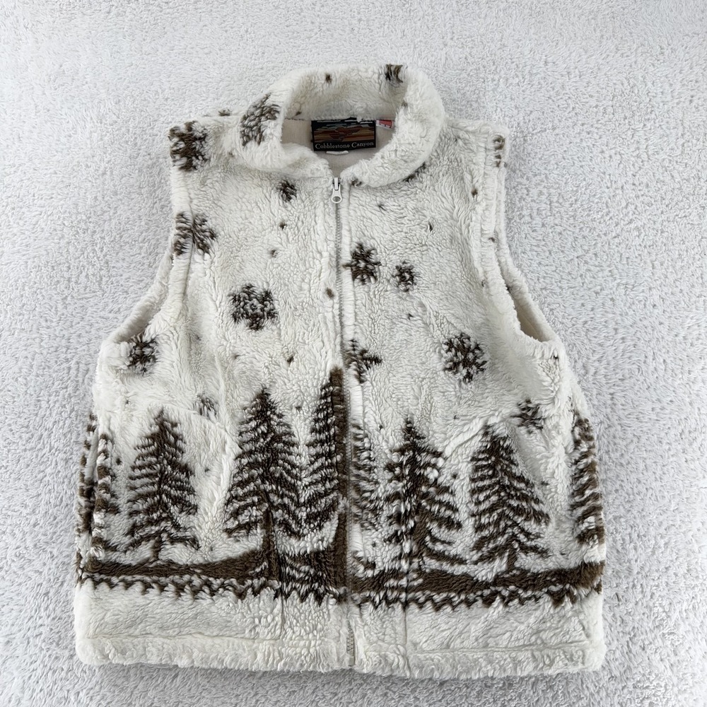 Cobblestone Canyon Vest Womens Medium Sherpa Fleece‎ Winter Trees Snow Made USA